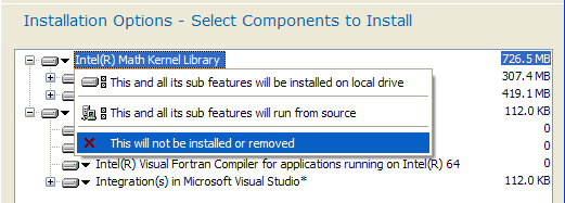 Intel Fortran 11.0 unselect MKL