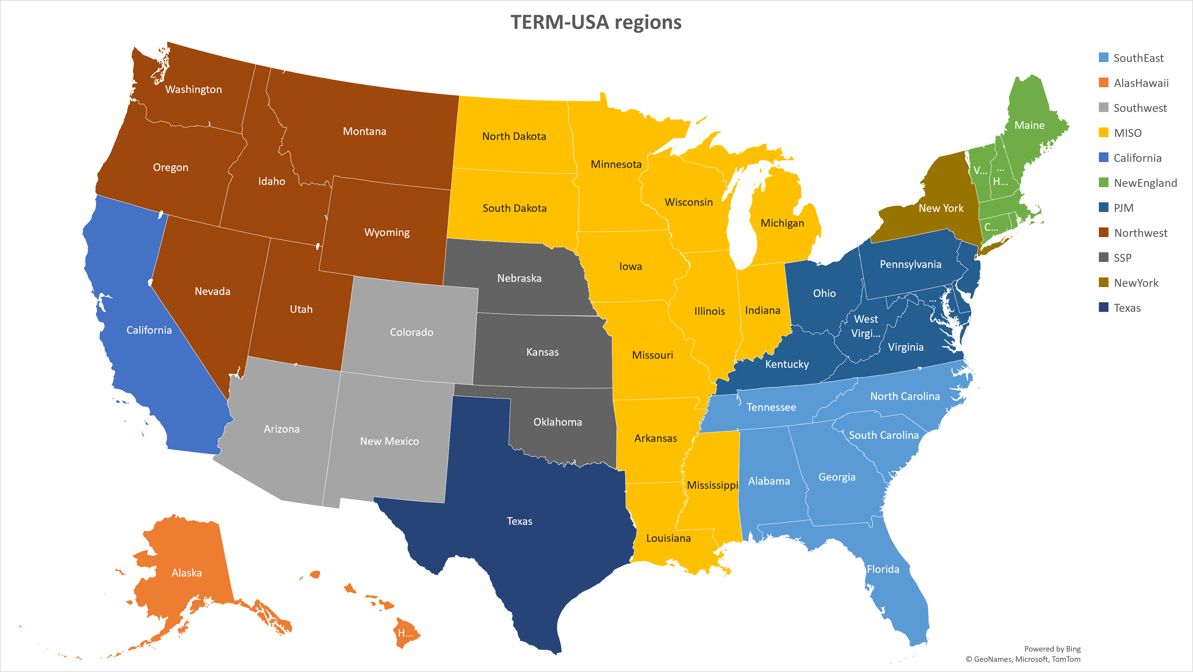 Regions used in the TERM-USA course